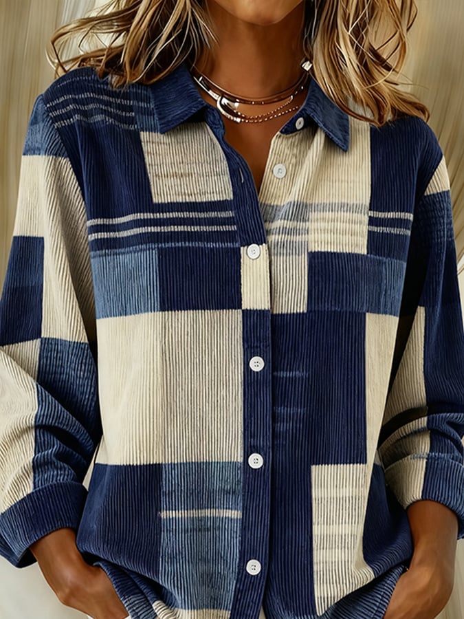 Winter Damen Karohemd Navy Beige Oversized warm S-5XL