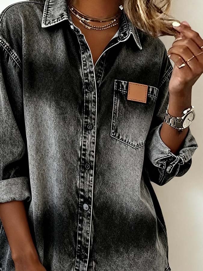 Winter Oversize Hemd Damen grau – warmes Streetstyle Shirt