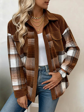 Gefüttertes Winter Oversize Hemd braun kariert mit Cord