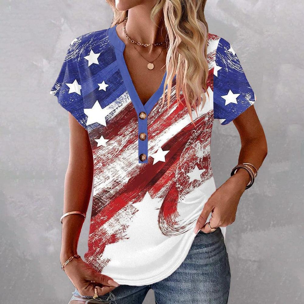 American Flag Print Top – Wintertrend USA Look Baumwolle