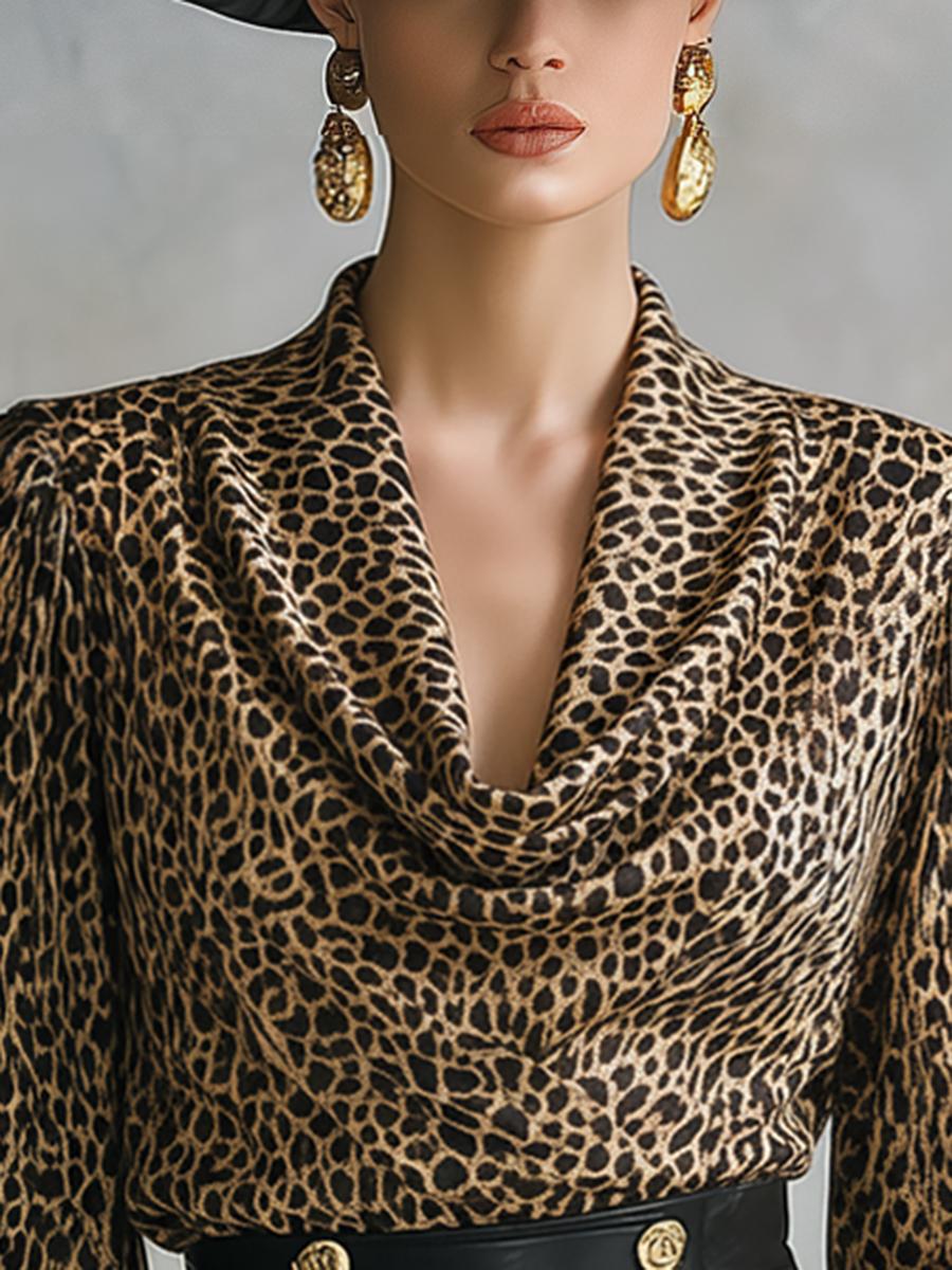 Edgy Leopard Longsleeve mit Cowl Neck für Winter-Outfits