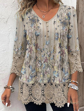 Apricot Boho Longsleeve – warmes Winter Shirt mit Blumenprint