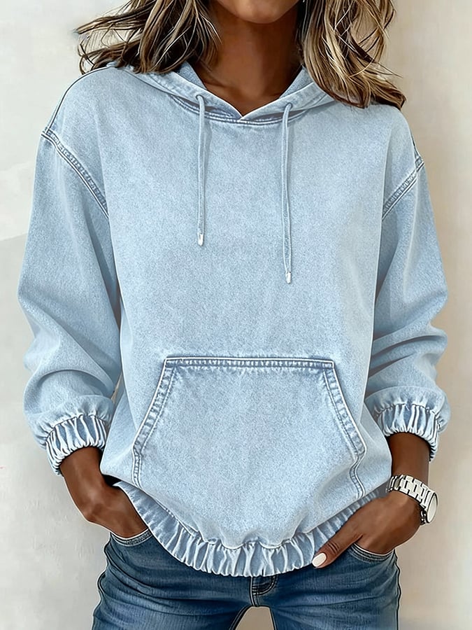 Warmer Oversize Denim Hoodie Damen – Winter Kuschel Pullover