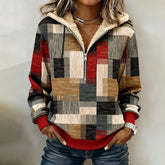 Kuscheliges Winter Patchwork Fleece Hoodie für Damen