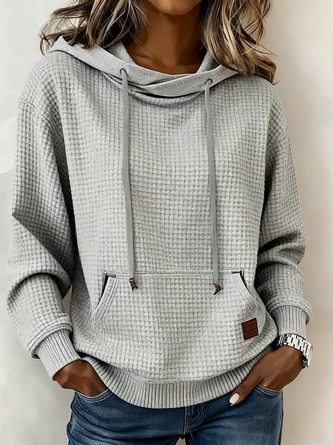 Warmes Waffelstrick Hoodie Damen hellgrau für Winter