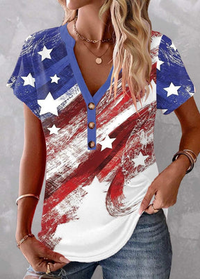 American Flag Print Top – Wintertrend USA Look Baumwolle