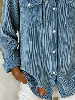 Damen Cord Oversize Hemd Winterjacke warm himmelblau