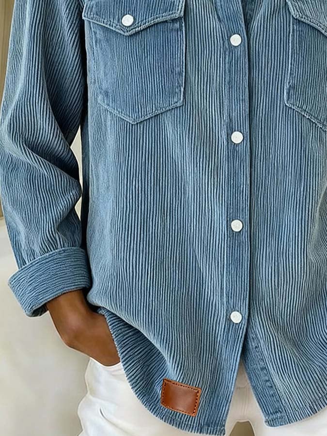 Damen Cord Oversize Hemd Winterjacke warm himmelblau