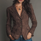 Eleganter Winter Blazer Damen schokobraun tailliert warm