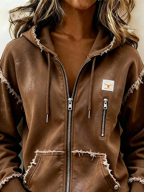 Winter Damen Hoodie Braun Vintage Streetstyle Warm Kapuze