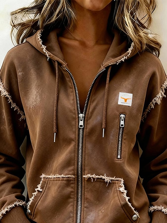 Winter Damen Hoodie Braun Vintage Streetstyle Warm Kapuze