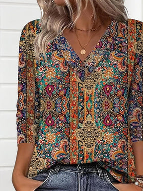 Boho V-Neck Longsleeve – warmes Ethno Shirt für den Winter