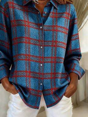 Winter Damen Karoshirt blau-rot, locker & warm, S-3XL