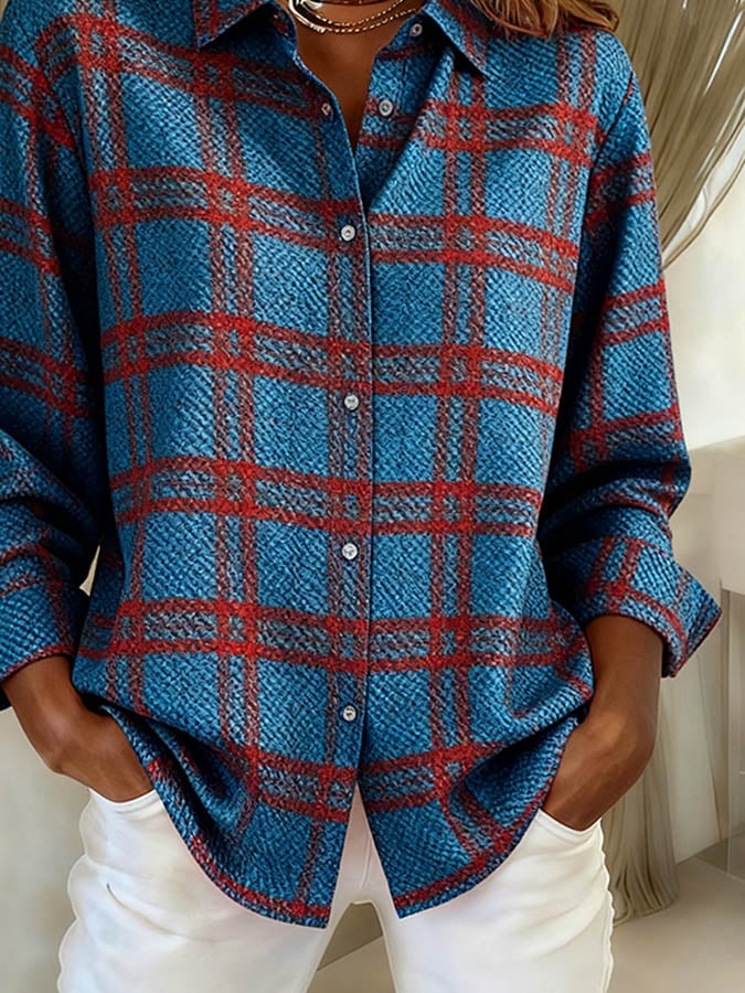 Winter Damen Karoshirt blau-rot, locker & warm, S-3XL