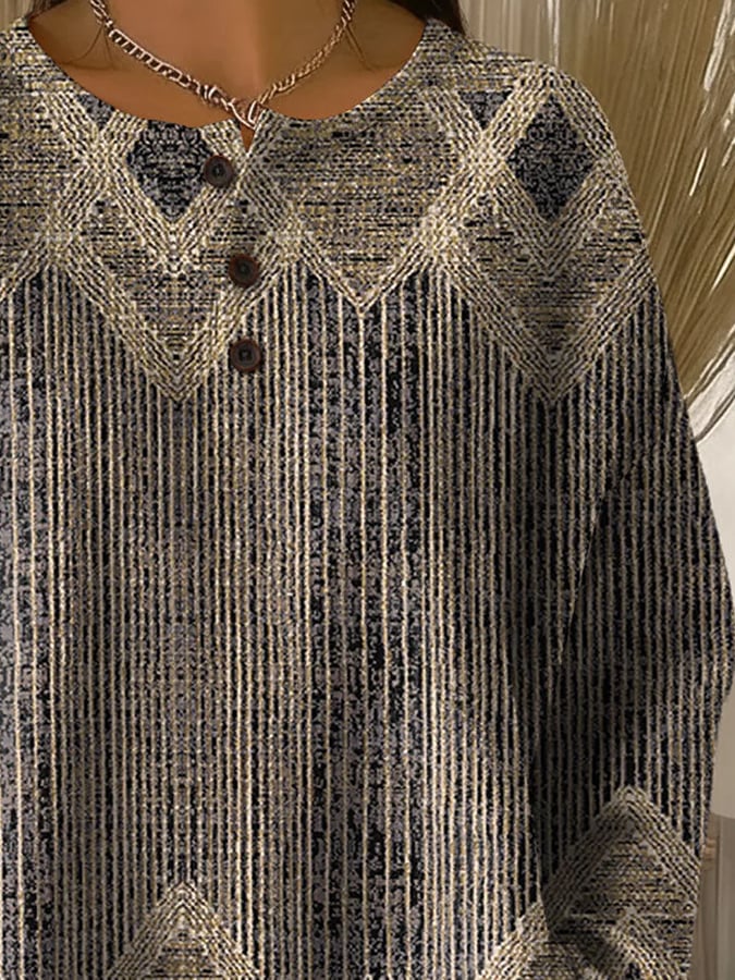 Boho Winter Sweatshirt Damen langarm warm beige blau