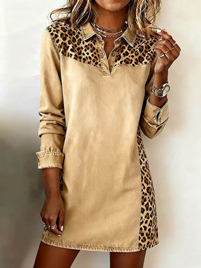 Winter Kleid Denim Leo Patchwork – Warm & Stylisch Damen