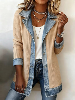 Damen Winter Strickjacke mit Denim-Details, warm & casual