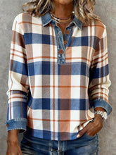 Damen Karo Winterhemd warmes Casual Shirt mit Denimkragen