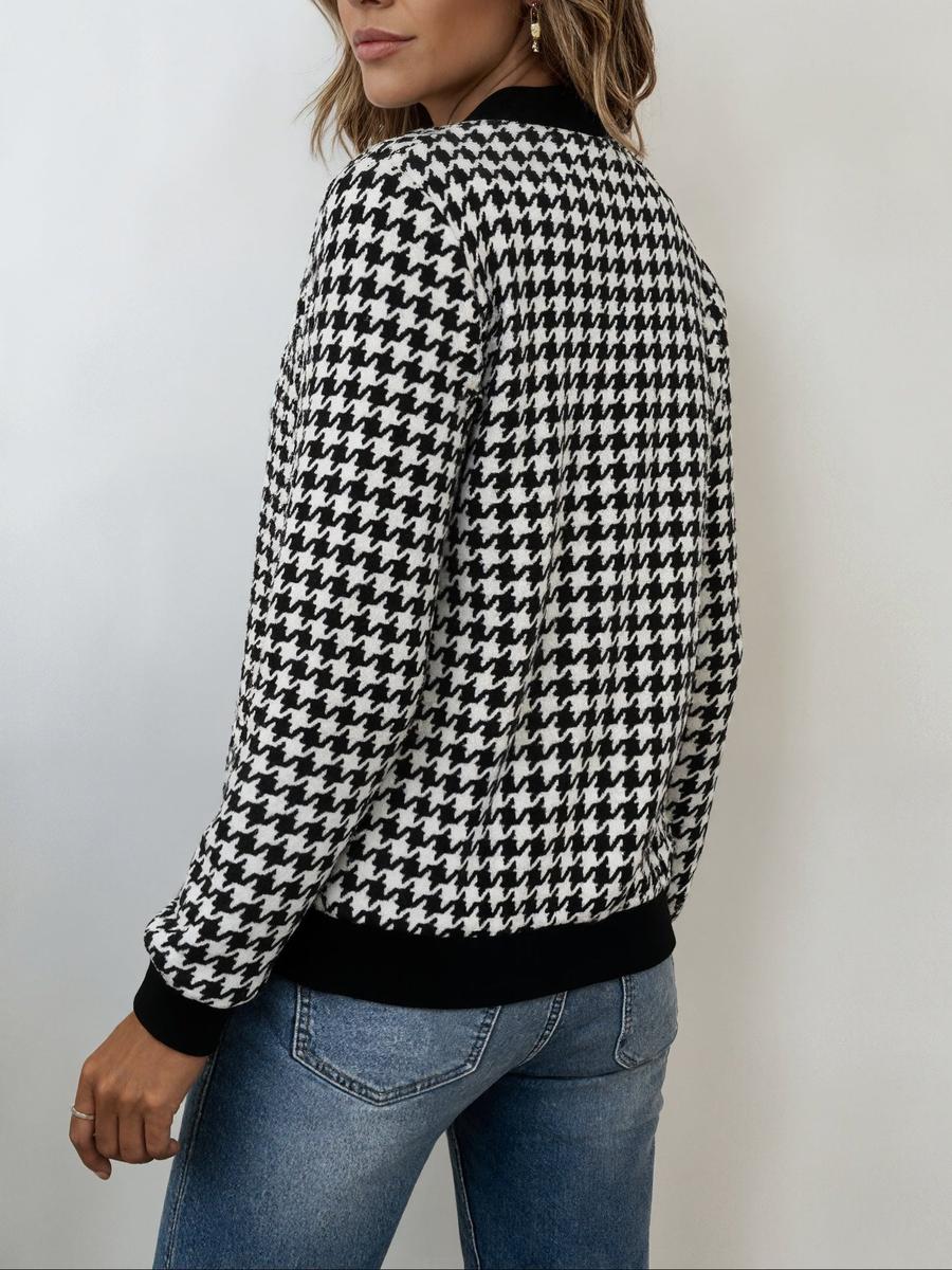 Winter Bomberjacke Hahnentritt Damen – warm & elegant