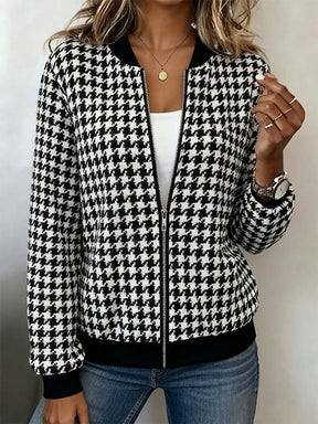 Winter Bomberjacke Hahnentritt Damen – warm & elegant