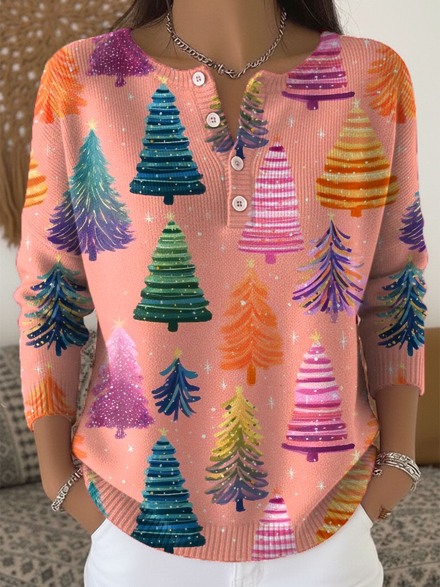 Kuscheliger Weihnachts-Cardigan rosa mit Tannenbaum-Print