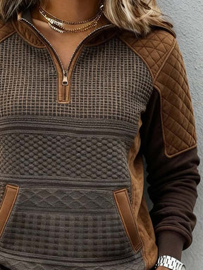 Kuscheliger Winter Half-Zip Hoodie Damen Braun Beige Warm