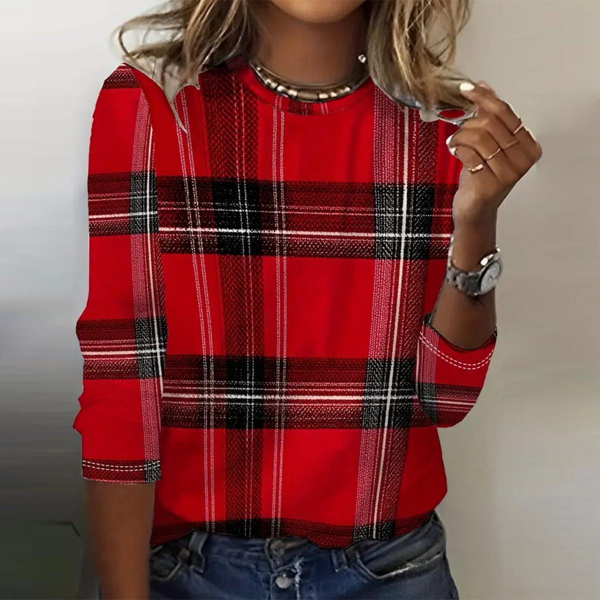 Winter Red Plaid Damen Longsleeve – Kuscheliges Karoshirt