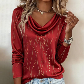 Rotes Longsleeve mit Goldpunkten – festlich warm im Winter