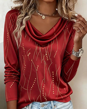Rotes Longsleeve mit Goldpunkten – festlich warm im Winter