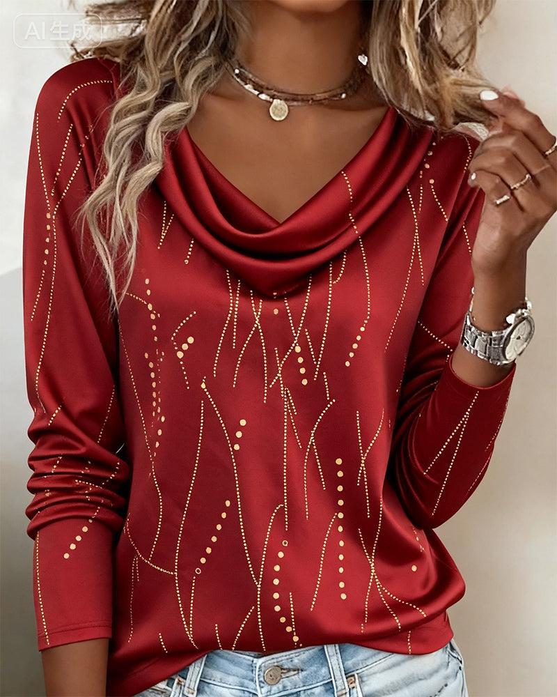 Rotes Longsleeve mit Goldpunkten – festlich warm im Winter