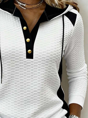 Damen Winter Hoodie Pullover Colorblock Schwarz Weiß Slim Fit