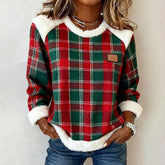Kuscheliger Weihnachts Karo Pullover mit Kunstfellbesatz