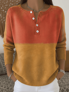 Winter Damen Stricktop orange senfgelb warm casual Henley