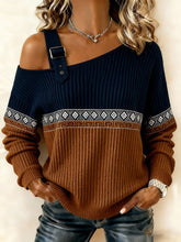 Winter One-Shoulder Stricktop Navy-Cognac – warm & stylisch