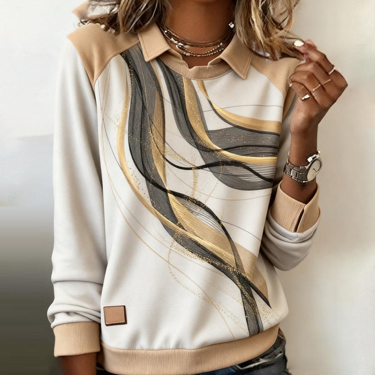 Winter Longsleeve Pullover mit abstraktem Wave-Print Creme