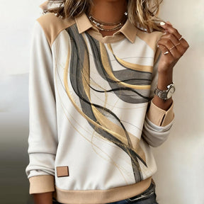 Winter Longsleeve Pullover mit abstraktem Wave-Print Creme
