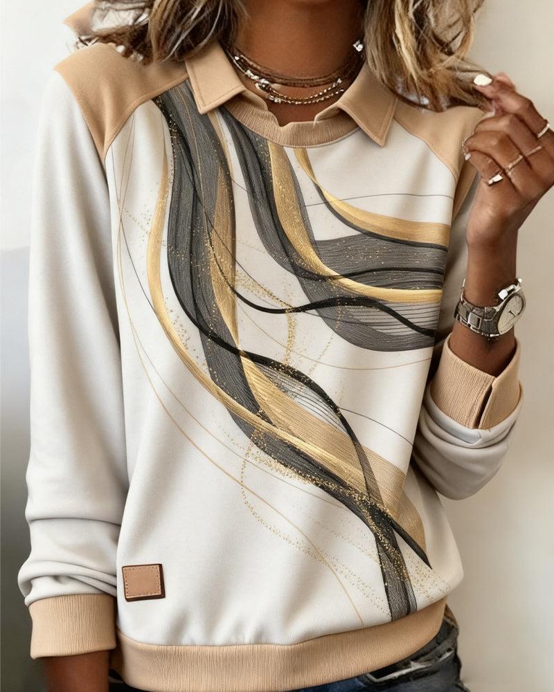 Winter Longsleeve Pullover mit abstraktem Wave-Print Creme