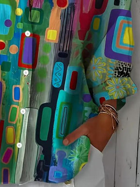 Buntes Winter Damen Hemd langarm mit abstraktem Print