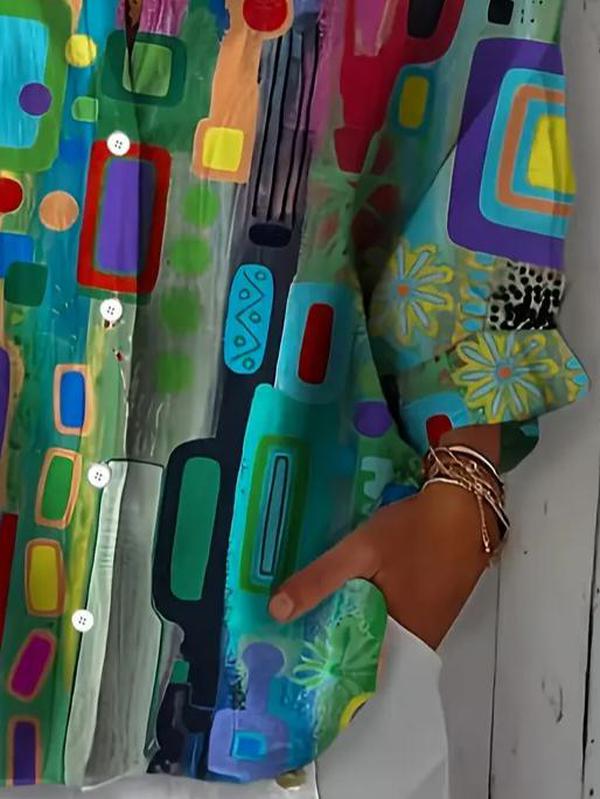 Buntes Winter Damen Hemd langarm mit abstraktem Print