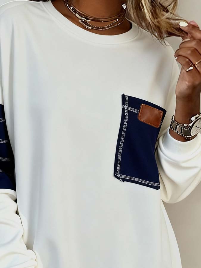 Kuscheliges Winter Sweatshirt cremeweiß mit Navy Ärmeln