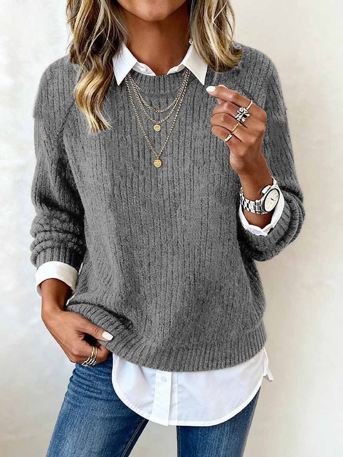 Warmer Damen Winterpullover grau – kuscheliger Casual Sweater