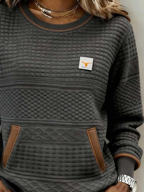 Damen Winter Sweatshirt Colorblock Grau Braun Kuschelpullover