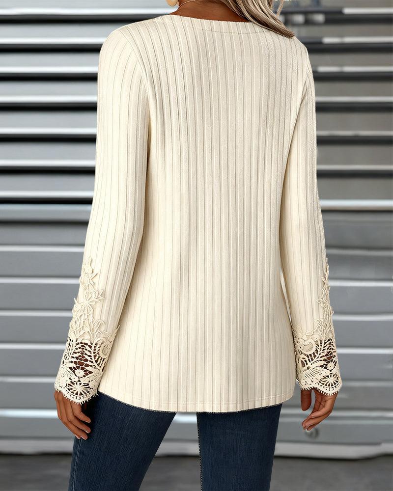 Winter Spitzentop beige – warmes Vintage Longsleeve Damen