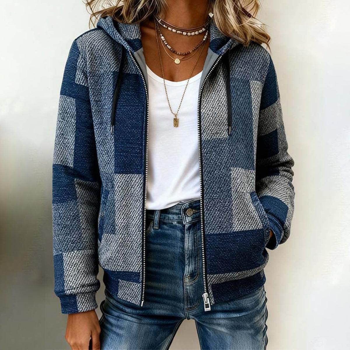 Trendy Winter Hoodie Blau Grau – Warmer Colorblock Look