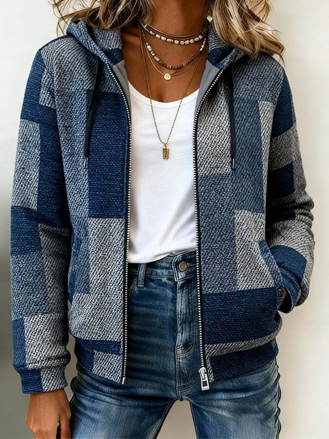 Trendy Winter Hoodie Blau Grau – Warmer Colorblock Look