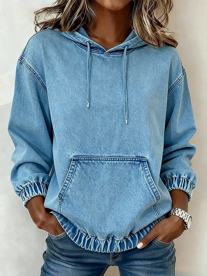 Warmer Oversize Denim Hoodie Damen – Winter Kuschel Pullover