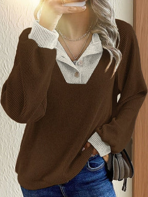 Warmer Winter Colorblock Pullover V-Ausschnitt Damen