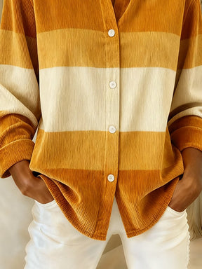 Winter Cordhemd Damen Oversize Senfgelb Creme Warmes Shirt