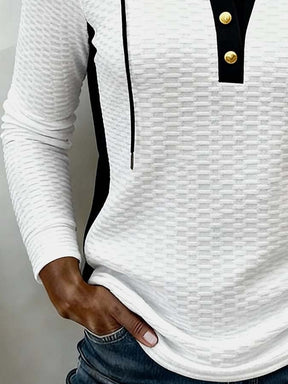 Damen Winter Hoodie Pullover Colorblock Schwarz Weiß Slim Fit