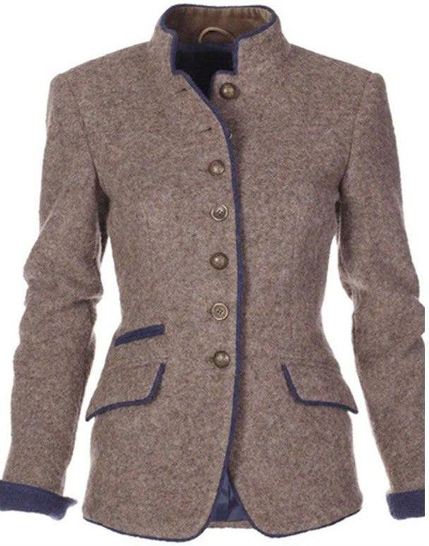 Elegante graue Winterjacke Damen tailliert warm Business Casual